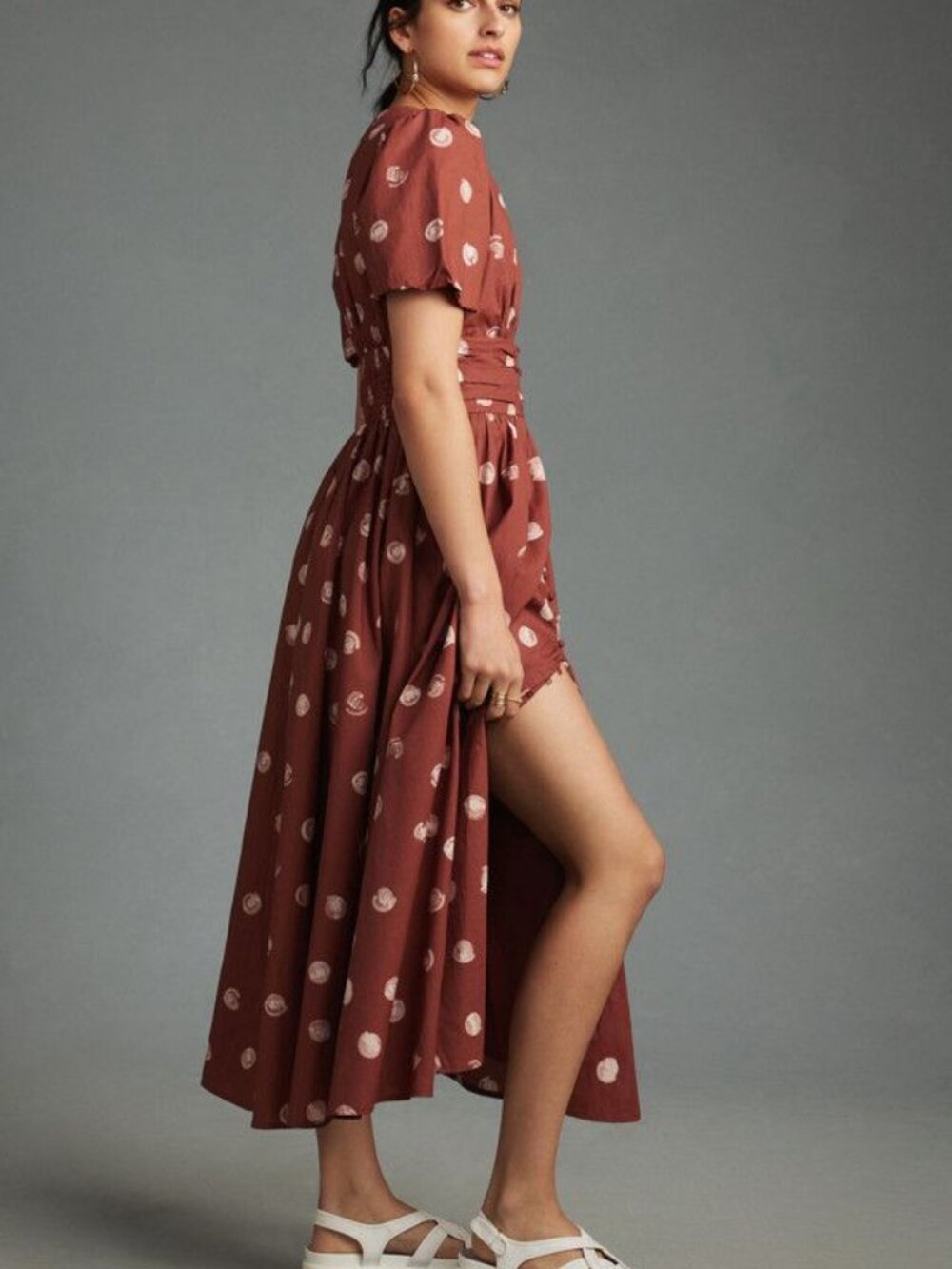 Anthropologie Katerina Button-Front Dress Brown Polka Dot